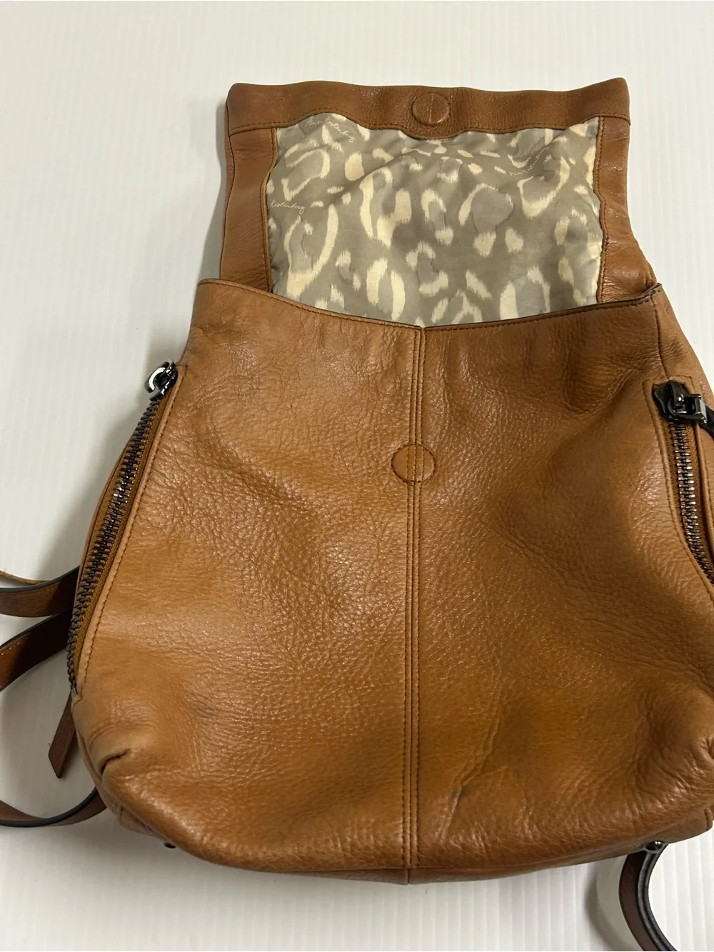 Aimee Kestenberg Tan Soft Leather Bali Backpack Foldover Bag Purse Minimalist